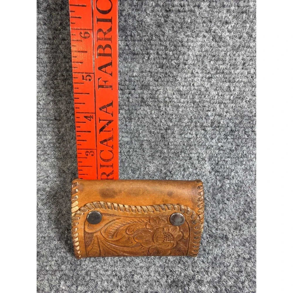 Vintage Hand Tooled Leather Key Case Western Floral Whipstitch Brown UCF Corp